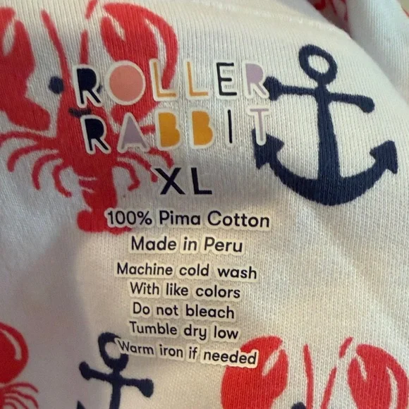 LIMITED EDITION Roller Rabbit White Red and Black Lobster & Anchor Pajama Top - Picture 2 of 10